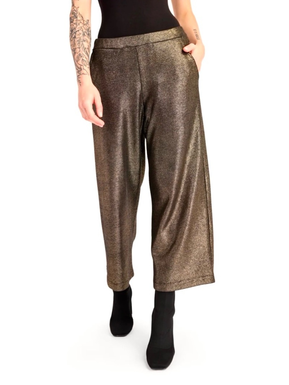 Alembika gold foil knit pants, NWT
